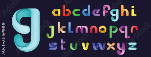 Creative Design vector Font of twisted Ribbon for Title, Header, Lettering, Logo. Funny Entertainment Active Sport Technology areas Typeface. Colorful rounded Letters and Numbers.
