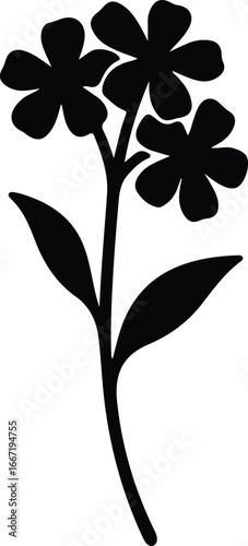 Illustrator Vector Forget Me Not flower with stem and leaves silhouette