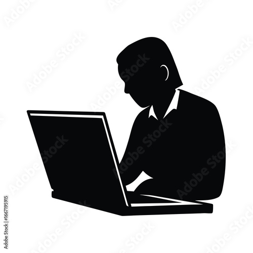 silhouette of intern working at laptop 