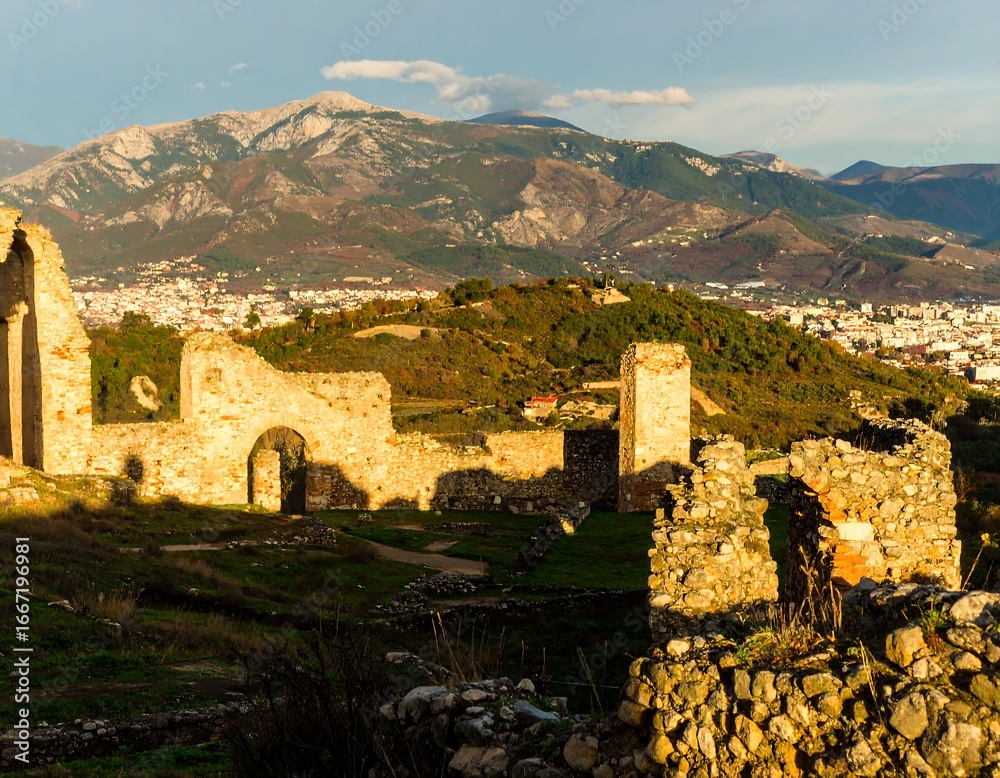 Fototapeta premium Ancient ruins overlooking a city