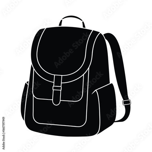 silhouette of school backpack with pockets 