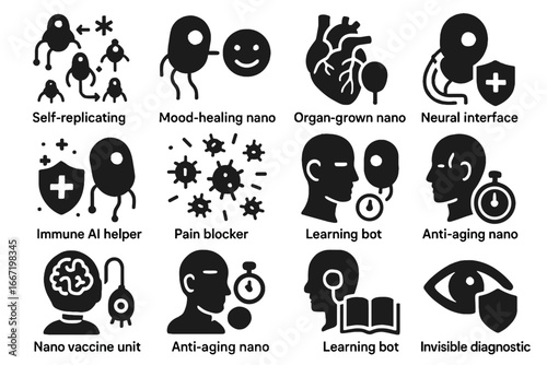 Neural icon vector invisible bot futuristic regulator nano vaccine swarm unit doctor