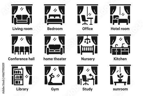 Curtain kitchen icon vector office library study smart hall conference theater room