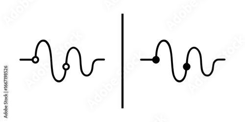 Waveform Comparison: An abstract representation of two distinct waveforms, separated by a vertical line.