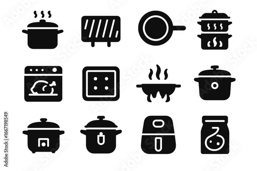Shape icon vector fryer symbol icons grid steaming pot virtual dial blade