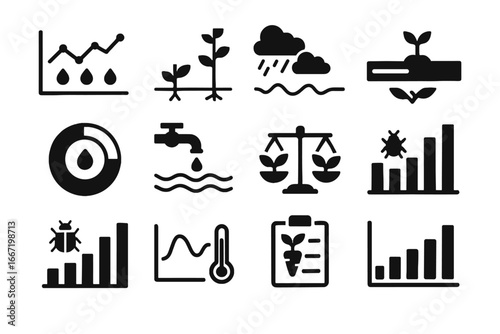 Vector tracker icons growth data nutrient garden exposure icon temperature dashboard chart
