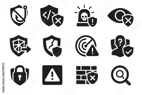 Icon anomaly cancel suspicious data block alert protocol spyware vector cybersecurity grid