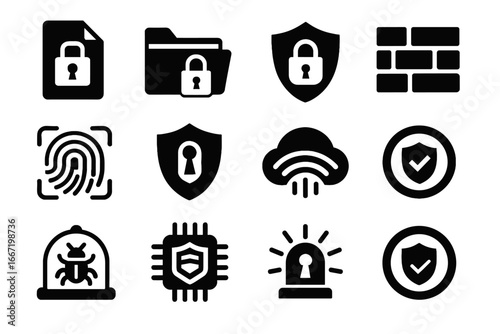 Shield access grid vector data panel icons cyber secure intrusion icon stream
