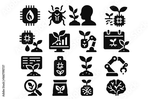 Vector learning ai icons controller plant selector advisor gardening garden icon simulation