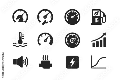 Curve vector graph temperature engine level icon boost fuel efficiency metrics virtual