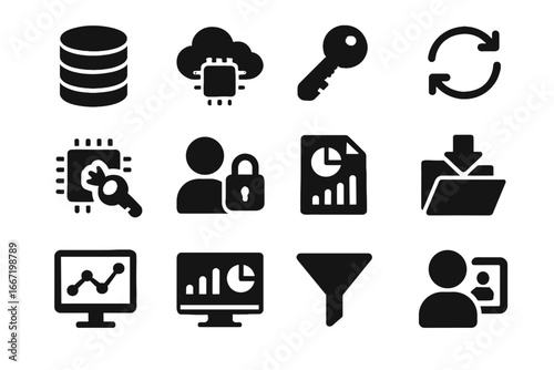 Key backup icon vector analytics data control processor export generation icons bio