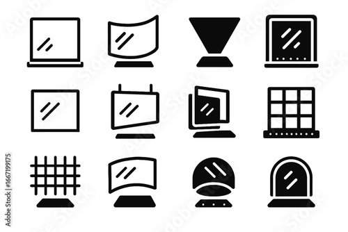 Translucent border glass layer icons holographic vector projection curved panel window icon