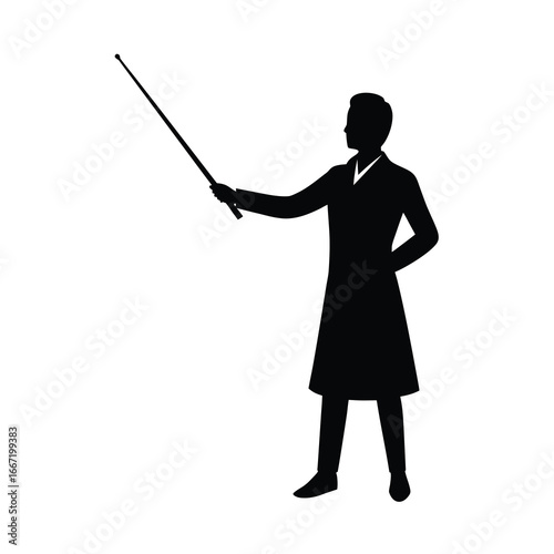 silhouette of teacher holding pointer stick