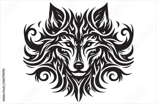 Intricate Wolf Design Tribal Tattoo Style Illustration