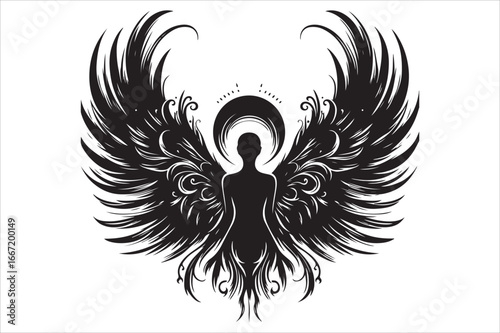 Mystical Angel Silhouette with Majestic Wings - A Symbol of Hope