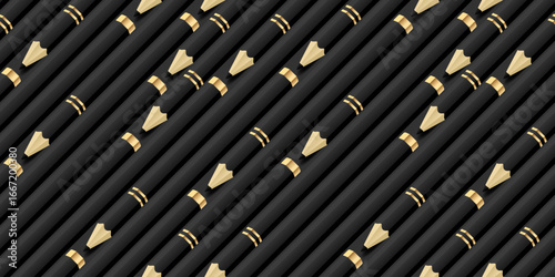 Black color pencils seamless pattern, diagonal arrange, top view. Back to school concept. Seamless background of minimalistic pencils set. Wpapping paper or web page fill texture