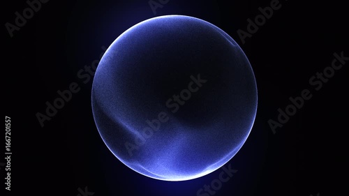 White abstract 3d sphere of glowing particles and energy waves motion. Light blue liquid particles forming a futuristic sphere and magic energy orb. Science, future technology concept, AI. 4k loop. 