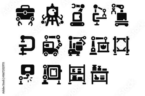 Ink press icon source vector drying robotic painter shelf clamp robot icons