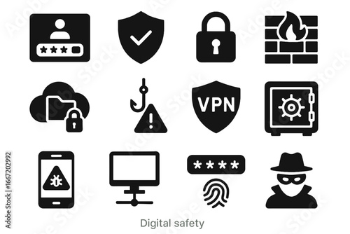 Safety folder encryption icons protection digital panel icon network warning vector secure