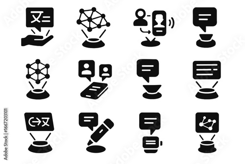 Device icon dictionary speech futuristic panel chat vector translation holographic icons translator