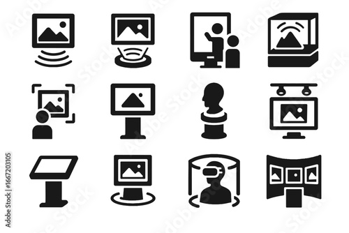 Icons digital virtual augmented smart panel showcase frame icon led vector gallery
