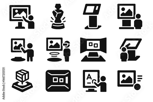 Digital interface icon display art reality augmented floating interactive canvas icons vector