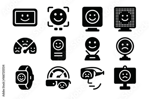 Grid emotional detector icon screen emotion biometric interactive wearable meter vector sentiment