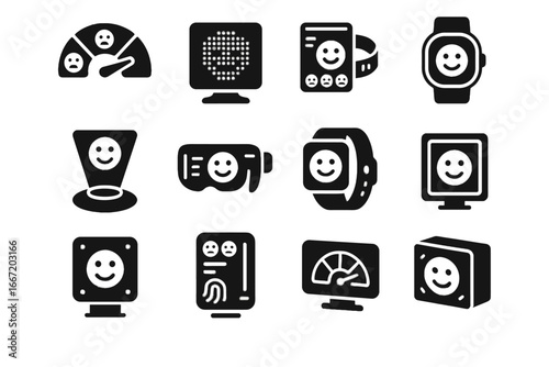 Emotion holographic icon interactive vector screen led module expression mood icons biometric
