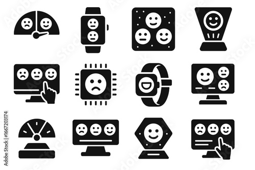 Icon emotion feelings indicator icons digital led vector tracker futuristic module mood