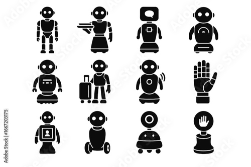 Butler smart vector robot cleaning transporter recognition icon hand robotic interface module