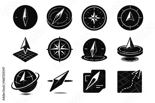 Dial lines orientation compass icons futuristic direction rose north trajectory icon vector