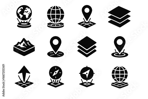 Grid map holographic icon augmented vector globe compass sheets connection