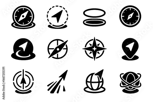 Compass digital dial pointer glowing pathfinder vector icons navigation marker orientation icon
