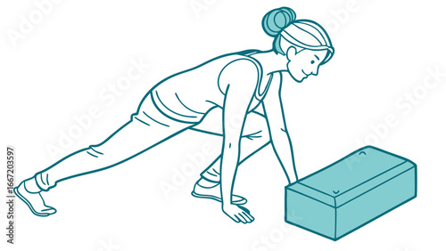Vector illustration of a woman practicing yoga with a block in a focused pose