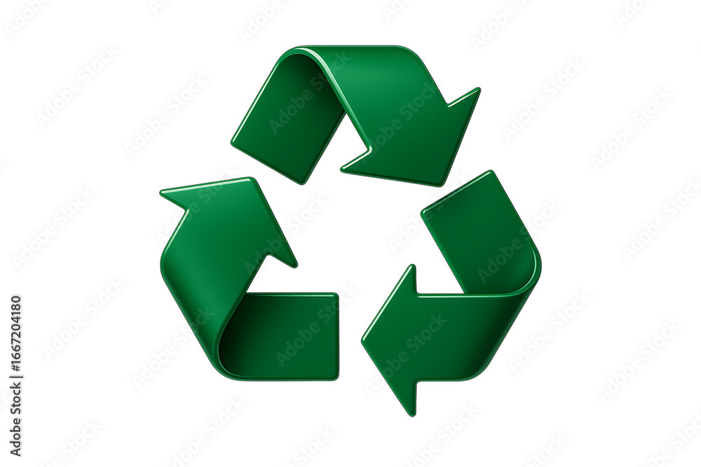 Obraz premium Green recycling symbol rendered in 3d isolated on a transparent background three arrows