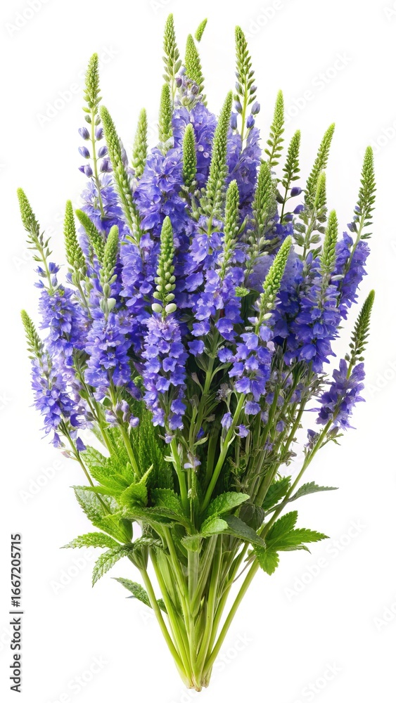 Obraz premium Arrangement of Veronica flowers with vibrant purple petals and green leaves