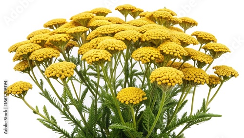 A vibrant bouquet of golden Achillea Filipendulina flowers against a white background