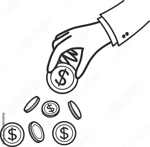 Hand Tossing Coins Illustration Financial Growth and Success Concept