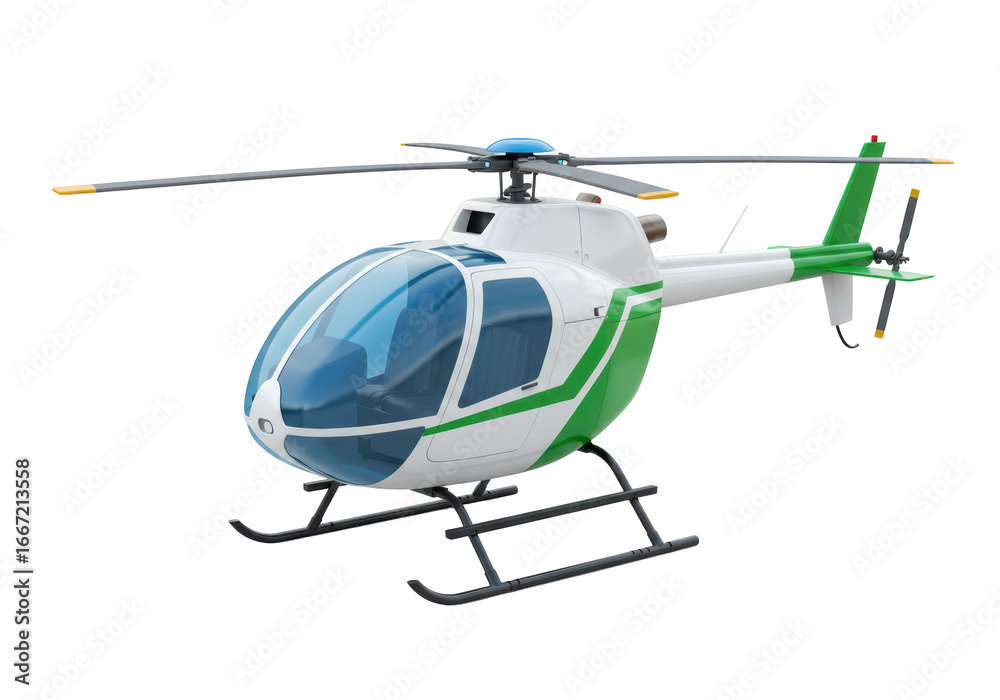 Fototapeta premium Isolated White and Green Modern Helicopter in 3D Style