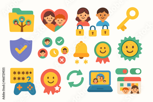 Family, security flat icon set. safety, relationship, technology flat collection