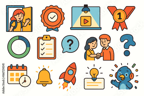 Education, learning flat icon set. student, teacher, school, book, study icons collection