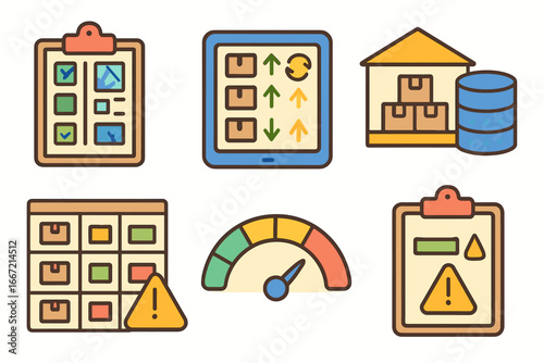 Logistics and inventory management icon set. flat shipping, warehousing icons collection