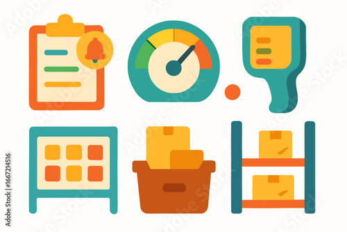 Logistics, warehouse flat icon set. inventory, shipping icons flat collection