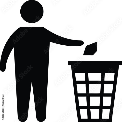 Minimalist Recycling Trash Icon Symbol Person Throwing Garbage into Bin Silhouette Eco Waste Disposal Logo Vector Isolated