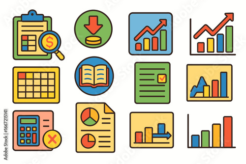 Finance, business outline icon set. money, investment, analysis icons collection