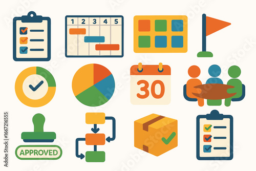 Business, office flat icon set. workflow, tasks, meeting flat icons collection