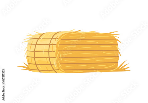 A simple illustration displays a tightly bound bale of golden hay.