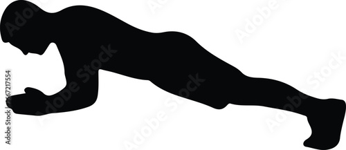 Illustrator Vector Man doing plank exercise strong body silhouette