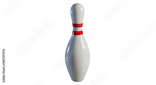 Bowling pin standing on lane with blurred pins in background — bowling alley sport, strike and ten-pin bowling imagery
