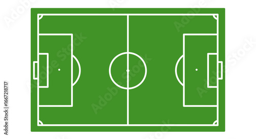 Overhead View of Soccer Field with White Lines on Green Grass Background in Silhouette Style silhouette